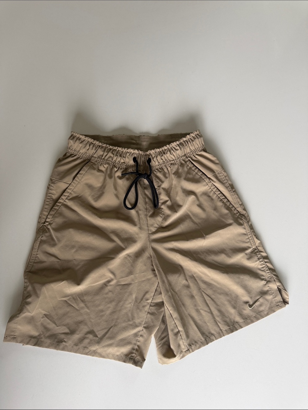 Nike Men's Tan dri fit Athletic Shorts with Black Drawstring